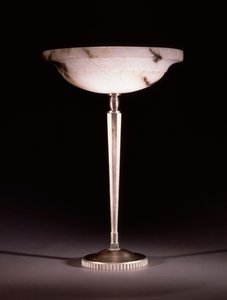 En bordlampe af sølvfarvet bronze designet af Jacques-Emile Ruhlmann (1879-1933), ca. 1913 af James Baker (attr. to) Pyne