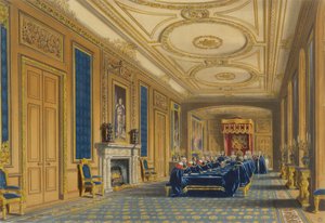 Throne Room, Windsor Castle - Installation of the Order of the Garter, 1838 af James Baker after Pyne
