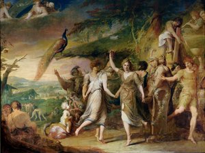 A Grecian Harvest Home, or Thanksgiving to the Rural Deities, Ceres, Bacchus Sylvanus and Pan, nummer to i serien The Progress of Human Culture and Knowledge, c.1777-84 af James Barry