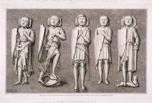 Fem ridderbilleder fra Temple Church, London, 1786. af James Basire I