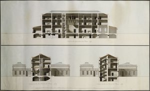 Design til et nyklassisk hus for Lord Charleville: Tre sektioner af James Byres