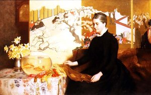 Dame med japansk skærm og guldfisk (portræt af kunstnerens mor)