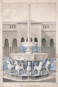 Fountain in the Court of the Lions, Alhambra, fra The Arabian Antiquities of Spain, udgivet 1815 (håndfarvet gravering)