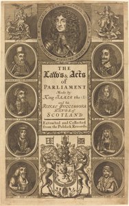 Frontispice til "The Laws and Acts of Parliament lavet af King James I ..." af James Clark