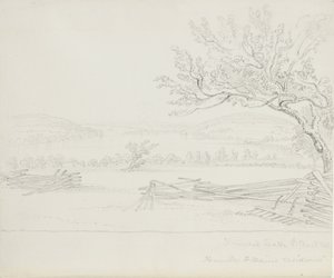 Derwent Lake fra Mr. W. Mains bolig, 1843 (grafit på cremefarvet papir) af James David Smillie