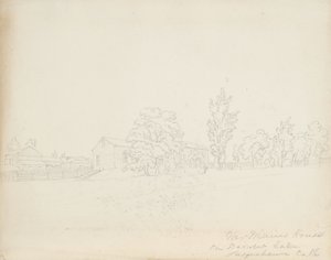 Mr. Mains hus ved Derwent Lake, Susquehanna Co. Pa., 1843 (grafit på cremefarvet papir) af James David Smillie