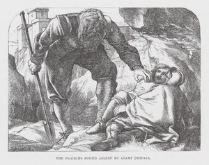 Pilgrimmene fundet sovende af kæmpefortvivlelse (kobberstik) af James Dawson Watson