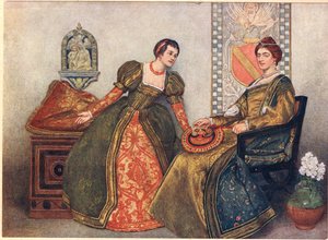 Portia og Nerissa, illustration fra 