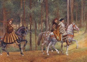 Shakespeares Købmanden i Venedig: Bassanio og Gratiano (farvelitografi) af James Dromgole Linton