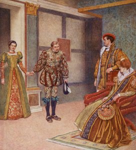 Shakespeares Købmanden i Venedig: Portia, Bassanio, Gratiano og Nerissa (farvelitografi) af James Dromgole Linton