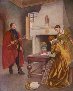 Shakespeares Købmanden i Venedig: Portia, Nerissa og Balthazar (farvelitografi) af James Dromgole Linton