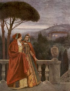 Shakespeares Købmanden i Venedig: Portia og Nerissa (farvelitografi)