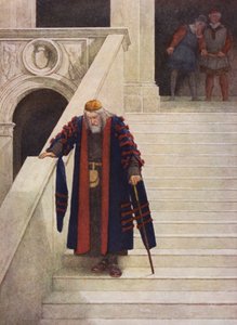 Shakespeares Købmanden i Venedig: Shylock forlader hertugpaladset (farvelitografi) af James Dromgole Linton