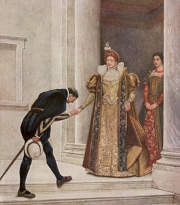 Shakespeares Købmanden i Venedig: Prinsen af Arragon, Portia og Nerissa (farvelitografi) af James Dromgole Linton