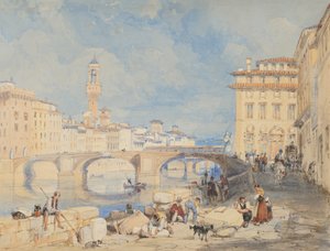 Ponte Santa Trinità, Firenze, før 1832. af James Duffield Harding