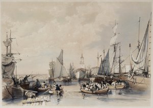 Londons havn, 1834 af James Duffield Harding