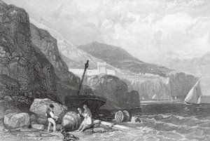 Vico, Napolibugten, Italien (kobberstik) af James Duffield Harding