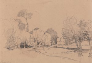 Pile ved en bæk, hest og vogn krydser broen af James Duffield Harding
