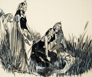 Moses findes blandt buskene (gouache på papir) af James Edwin McConnell