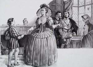 Den unge Francis Bacon og dronning Elizabeth I (gouache på papir) af James Edwin McConnell