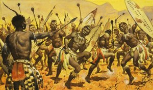 Zulu-krigere tvinges af Shaka til at danse på tornet jord af James Edwin McConnell