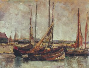 Fiskerbåde (olie på kort om bord) af James Ensor