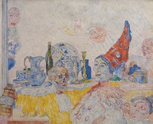 Pierrot som skelet i en gul toga af James Ensor