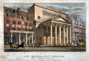 Udsigt over Haymarket Theatre, Westminster, London, 1821. af James Findlay