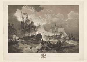 Slag bij Kamperduin, 1797 Sejren opnået over den hollandske flåde af den britiske eskadrille i Nordsøen under kommando af admiral Duncan i aktionen den 11. oktober 1797 (titel på objekt)