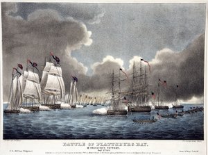 Battle of the Plattsburg Bay: McDonoughs Victory, pub. 1840 (håndfarvet gravering)