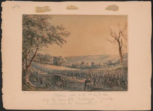 Skitser med Co. B, 8. Reg. Pa. Ma. under betjentene fra den gamle Southwark Gaurd [sic] på vejen til Greencastle / Jas. Dronning del. Abstrakt/medium