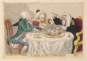En ret med fårekotelletter, pub. 1788 (håndfarvet gravering)