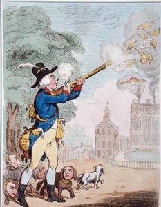 A Good Shot, eller Billy-Ranger the Game-Keeper in a fine Sports Country, udgivet af Hannah Humphrey i 1792 (håndfarvet radering) af James Gillray