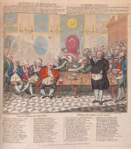 En frimureranekdote, pub. 1786 (håndfarvet gravering)