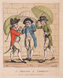 Et møde mellem paraplyer, pub. 1782 (håndkoloreret gravering) af James Gillray