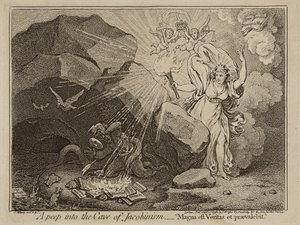 Et kig ind i jakobinismens hule, eller den store sandhed vil sejre, 1798 (radering på papir) af James Gillray
