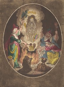 A Phantasmagoria, - Scene-Conjuring-Up an Armed-Skeleton, 5. januar 1803., 5. januar 1803. af James Gillray