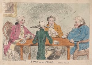 A Pig in a Poke, Whist, Whist, pub. 1788 (håndfarvet gravering)