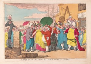 Et salg af engelske skønheder i Østindien, pub. 1786 (håndfarvet gravering)