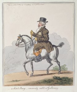 A Scotch Poney, almindeligvis kaldet en Galloway, udgivet af Hannah Humphrey i 1803 (håndfarvet radering) af James Gillray