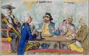 A Smoking Club, udgivet af Hannah Humphrey i 1793 (håndfarvet radering)
