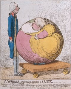 A Sphere Projecting Against a Plane, udgivet af Hannah Humphrey i 1792 (håndfarvet radering)