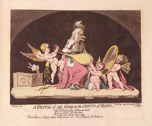 En Vestal af -93, der prøver på Venus Cestus, pub. 1793 (håndkoloreret gravering)