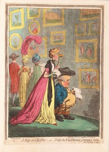 Et kig på Christies; - eller - tally-ho, og hans Nimeny-pimmeney tager morgenloungen, pub. 1796 (håndfarvet gravering)