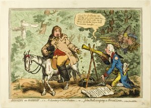 Tiggeri er ikke røveri; dvs. frivilligt bidrag eller John Bull, der undslipper et påtvunget lån af James Gillray