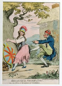 Britannia in French Stays, or Re-Form at the Expense of Constitution, udgivet af Hannah Humphrey i 1793 (håndfarvet radering)