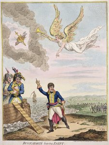 Buonaparte forlader Egypten, udgivet af Hannah Humphrey i 1800 (håndfarvet radering)
