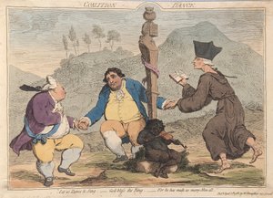 Koalitionsdans, pub. 1785 (håndfarvet gravering) af James Gillray