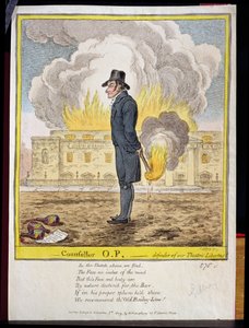 Rådgiver O.P., forsvarer af vores teaterfriheder, viser afbrændingen af Covent Garden Theatre, pub. af Hannah Humphrey, 1809