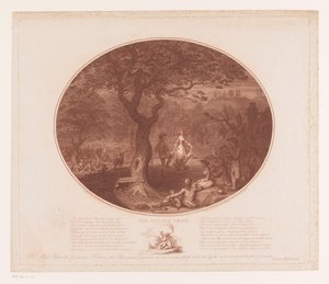 Dansende mand og kvinde under et træ Landsbytoget (titel på objekt) af James Gillray